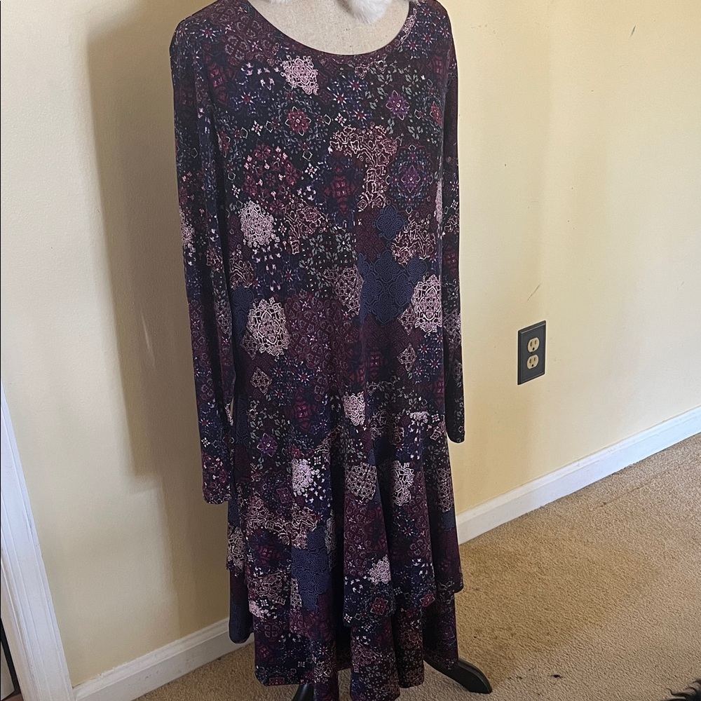 Michael Kors Plum and Navy Floral Patchwork Long Sleeve Dress